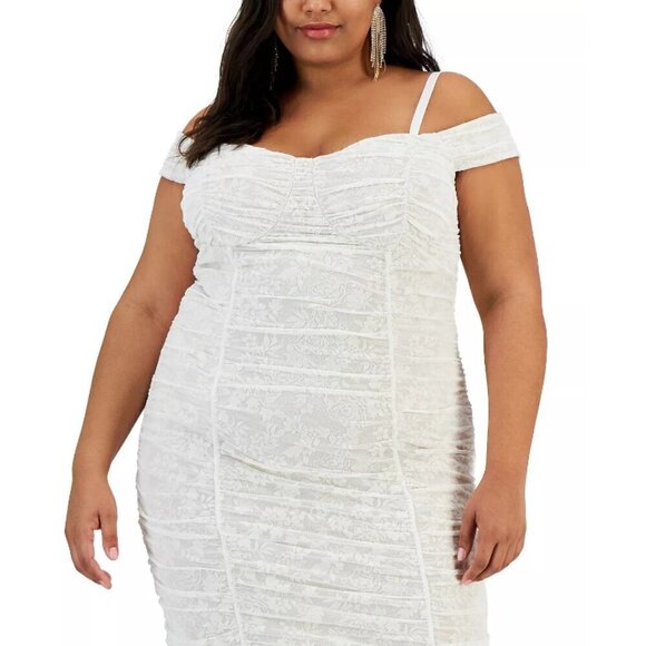 BCX Bodycon Dress Floral Lace Off Shoulder Ruched Design White Womens 2X NWT - Picture 4 of 6
